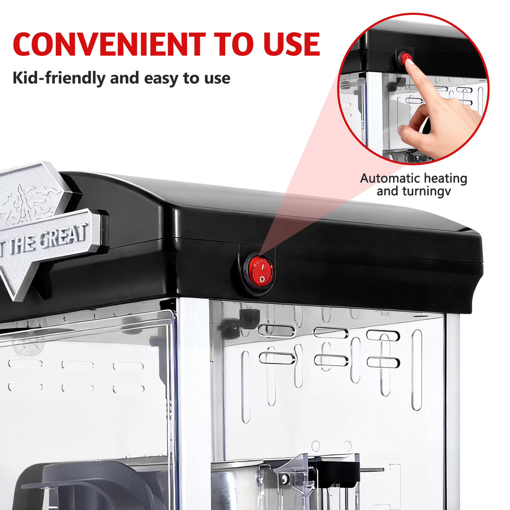Enyopro Popcorn Machine, 10oz Kettle Popcorn Machine with Warming Deck, Countertop Popcorn Popper for Movie Theatre, Parties, Black