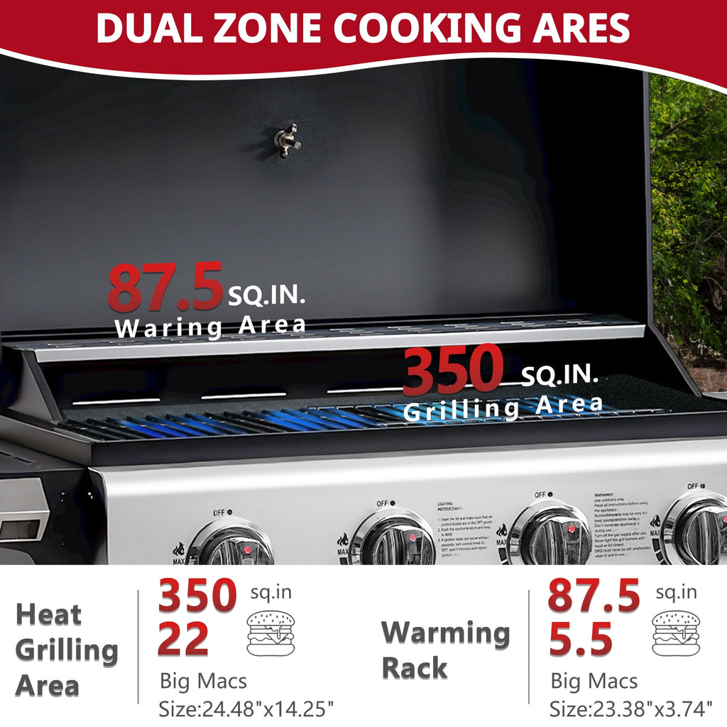 Enyopro Gas Grill, 4-Burner Propane Gas Grill, 40,00BTU Stainless Steel BBQ Grill With Foldable Side Table, Hanging Basket, for Outdoor Camping Barbecue