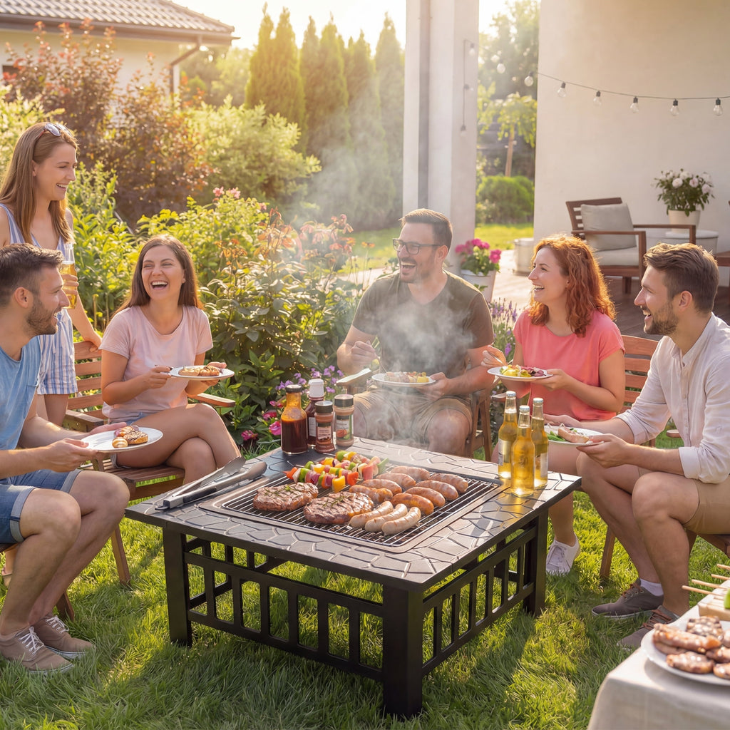 Enyopro 32" Outdoor Fire Pits, Smokeless Metal Fire Pit for Outside with Poker, Mesh Lid, Fire Grate, Fire Bowl for Patio, Backyard, and Camping