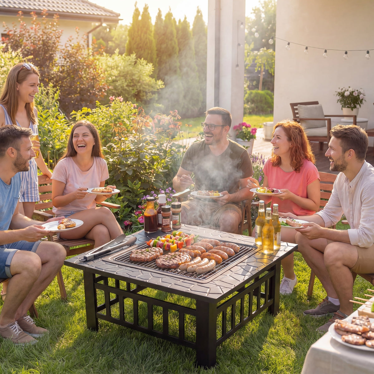 Enyopro 32" Outdoor Fire Pits, Smokeless Metal Fire Pit for Outside with Poker, Mesh Lid, Fire Grate, Fire Bowl for Patio, Backyard, and Camping