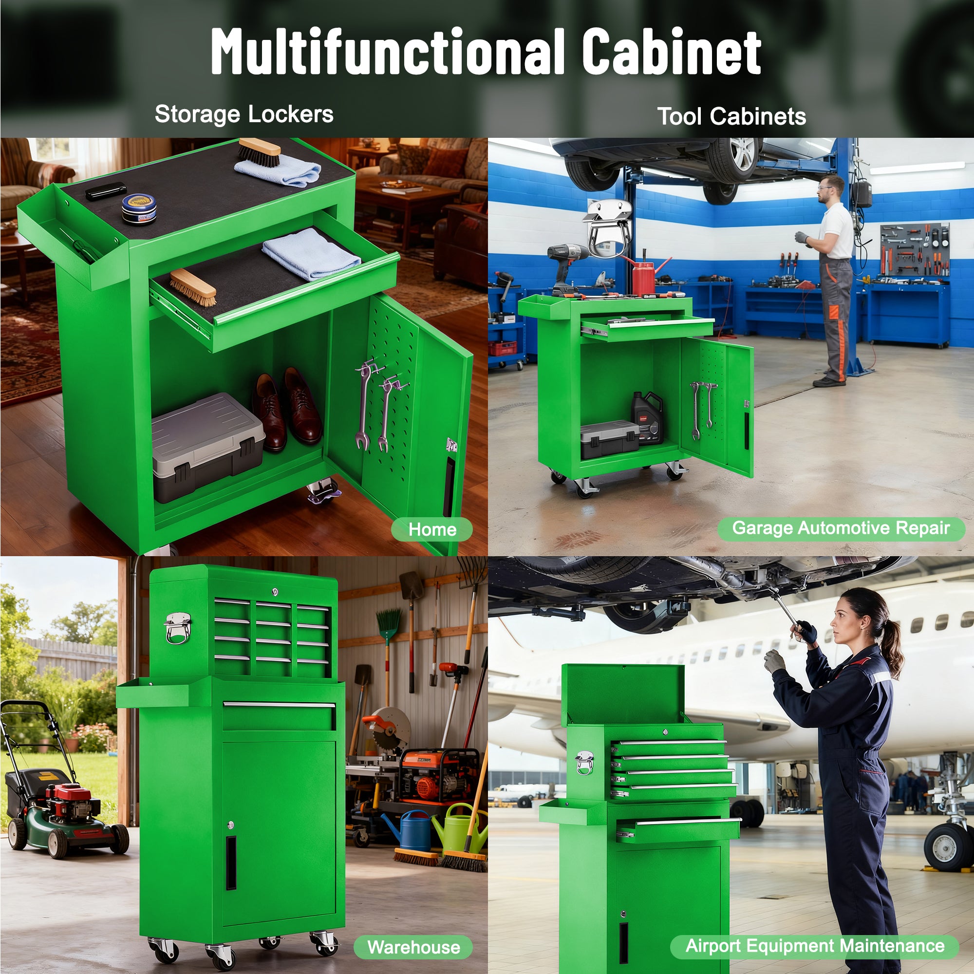 Enyopro 5-Drawer Rolling Tool Chest, Stainless Steel Tool Box with Brake Wheels and 5 Drawers, Detachable Tool Cart, Green