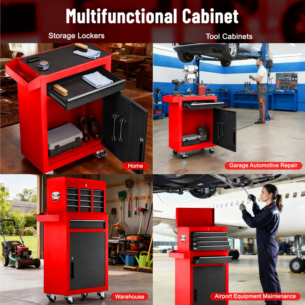 ENYOPRO 20.5 " Rolling Tool Chest, Tool Storage Cabinet w/ Sliding Metal 5-Drawer, Removable Toolbox Organizer for Workshop, Garage, Red