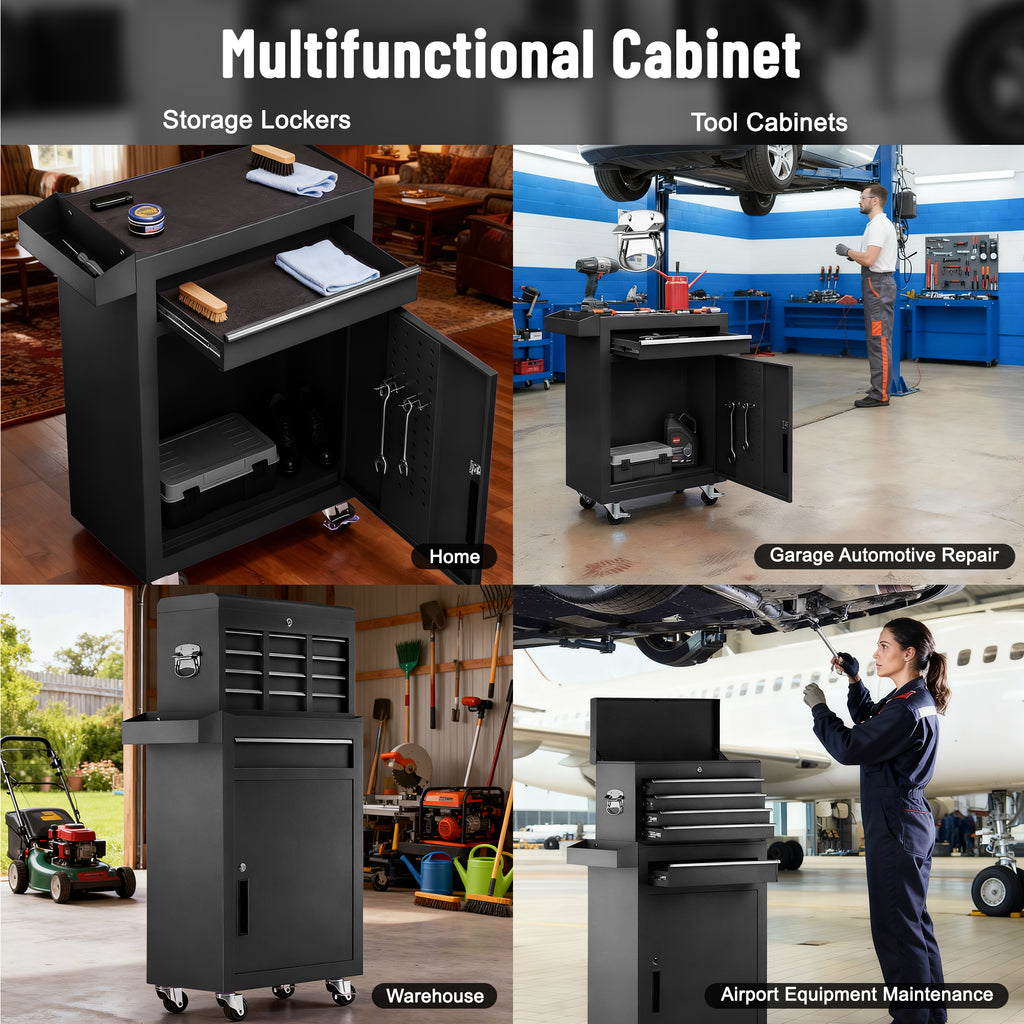 5-Drawer Rolling Tool Chest, Stainless Steel Tool Box with Brake Wheels and 4 Drawers, Black Detachable Tool Cart, Black