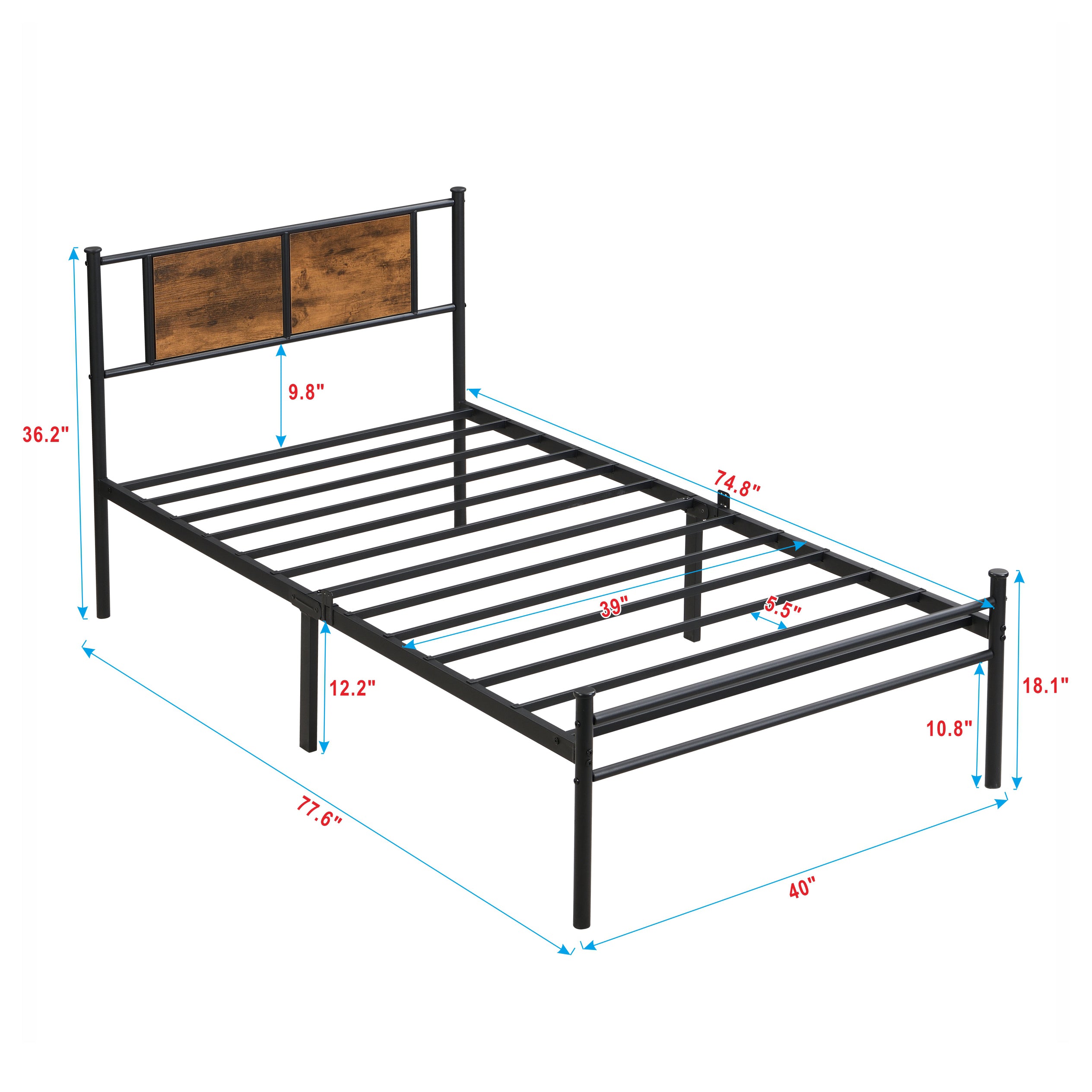 SESSLIFE Twin Size Bed Frame with Headboard, Metal Platform Bed Frame with Wood Panel, Noise Free Steel Slat Support, No Box Spring Needed, Under Bed Storage, 300 LBS