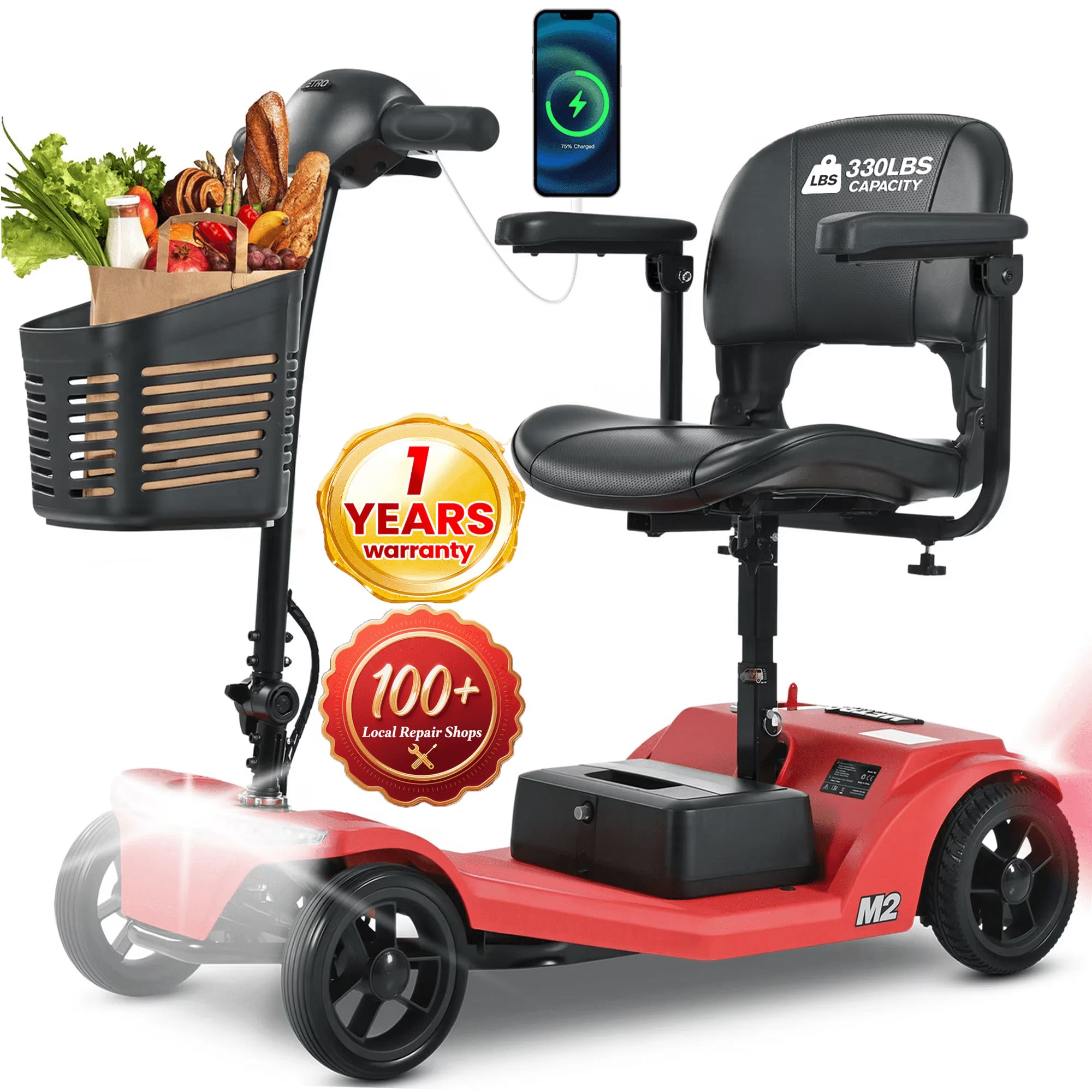 ENYOPRO Foldable Mobility Scooter for Seniors, 4 Wheel Electric Scooter for Adults with Adjustable Seat, Powered Electric Wheelchair with Lithium Battery, USB Port, 20Miles, Anti-tip Wheels, Basket