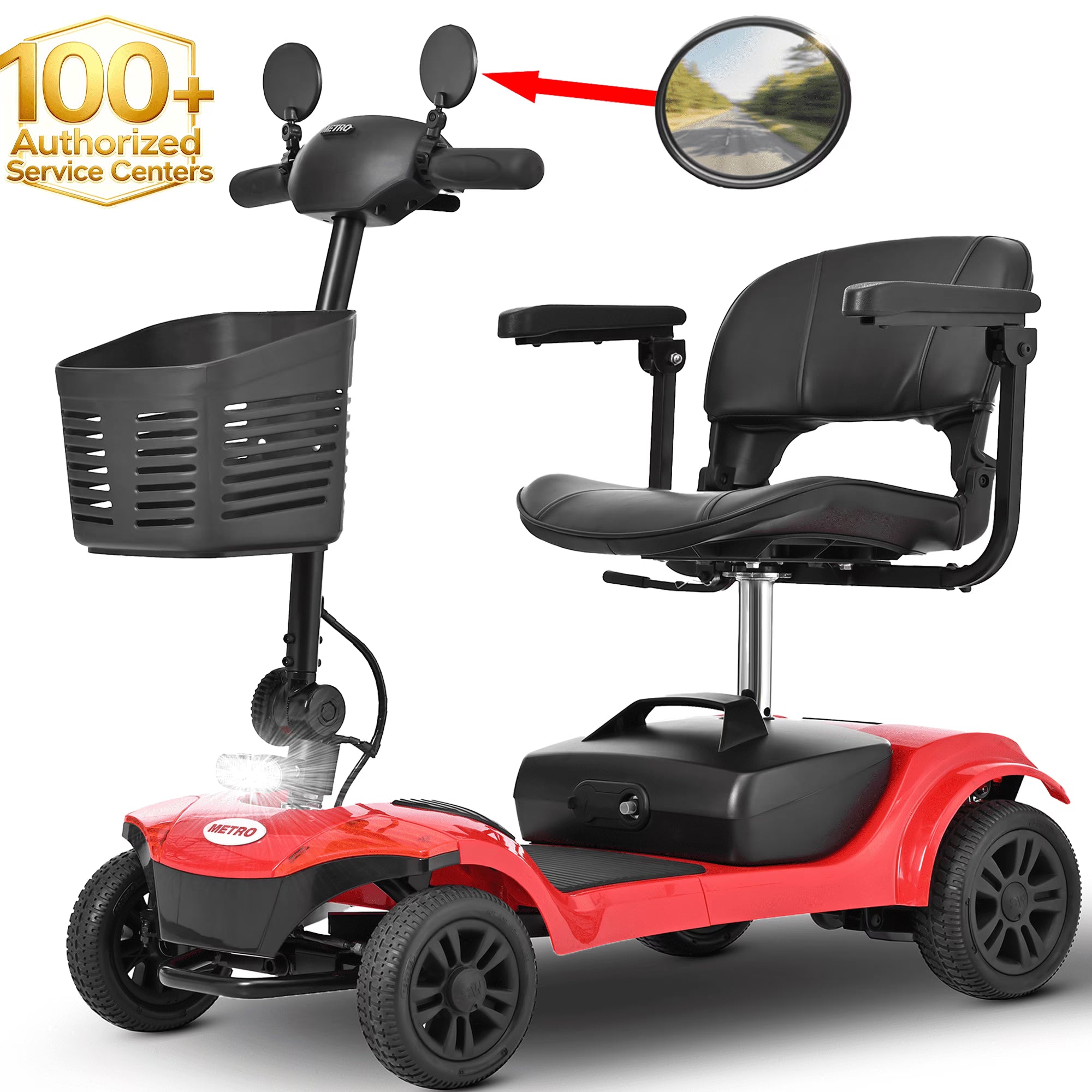 ENYOPRO Foldable Mobility Scooter, 4 Wheel Mobility Scooter for Adults with Adjustable Seat and Rearview Mirror, Powered Electric Wheelchair with Lithium Battery, USB Port, Anti-tip Wheels, Basket