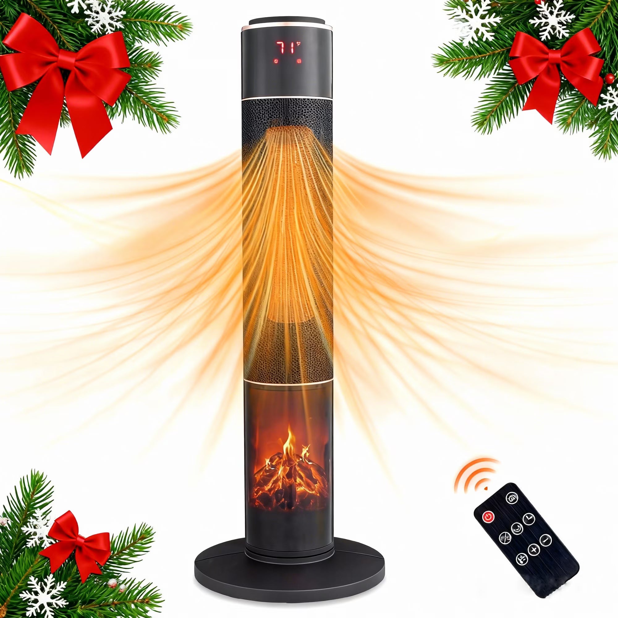 ENYOPRO Space Heater for Inside,1500W Portable Electric Tower Electric Heater,33"Space Heater,3D Flame,60 °Oscillation,Remote, 1-12H Timer, for Office, Bedroom, Living Room
