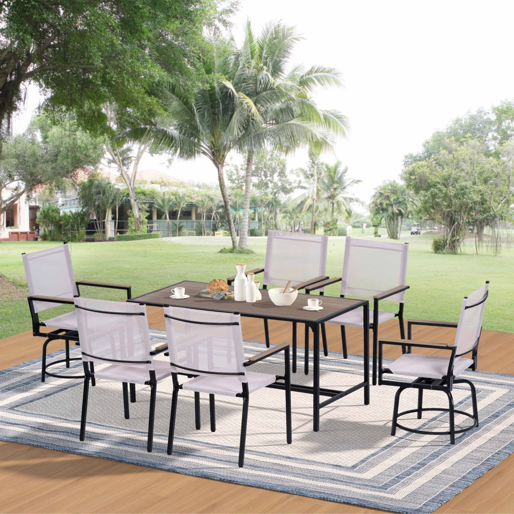 Enyopro 7 Piece Patio Dining Set, Metal Outdoor Dining Set Swivel Chairs, All-Weather Patio Dining Furniture Sets for Backyard, Bistro, PoolSide
