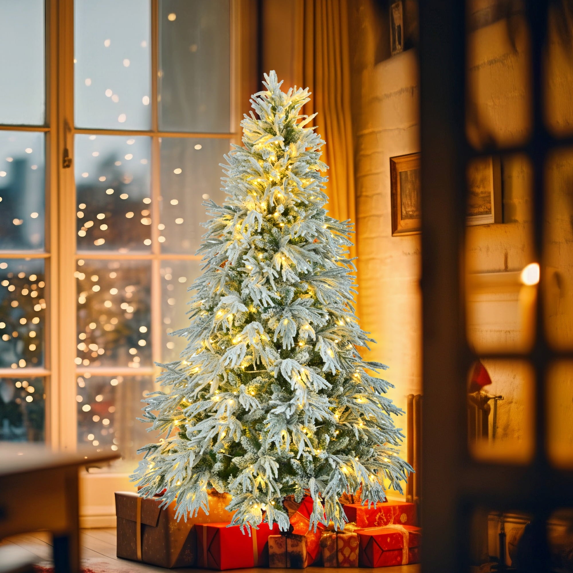 Enyopro 6FT Pre-Lit Christmas Tree, Artificial Hinged Spruce Xmas Tree with 300 Multi-Color LED Lights, 8 Flash Modes & 790 Branch Tips, Holiday Home Office Décor