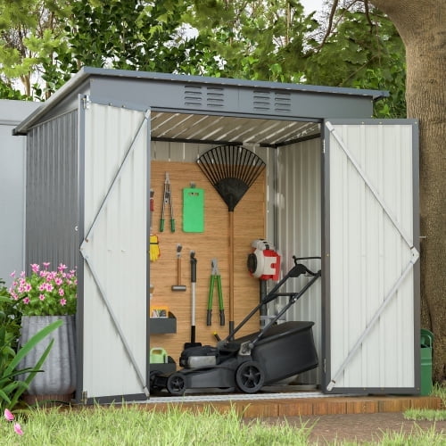 Enyopro 6x4 ft Outdoor Metal Storage Shed, Galvanized Steel Tool Shed with Reinforced Floor & Lockable Door for Backyard, Lawn, Patio, Black