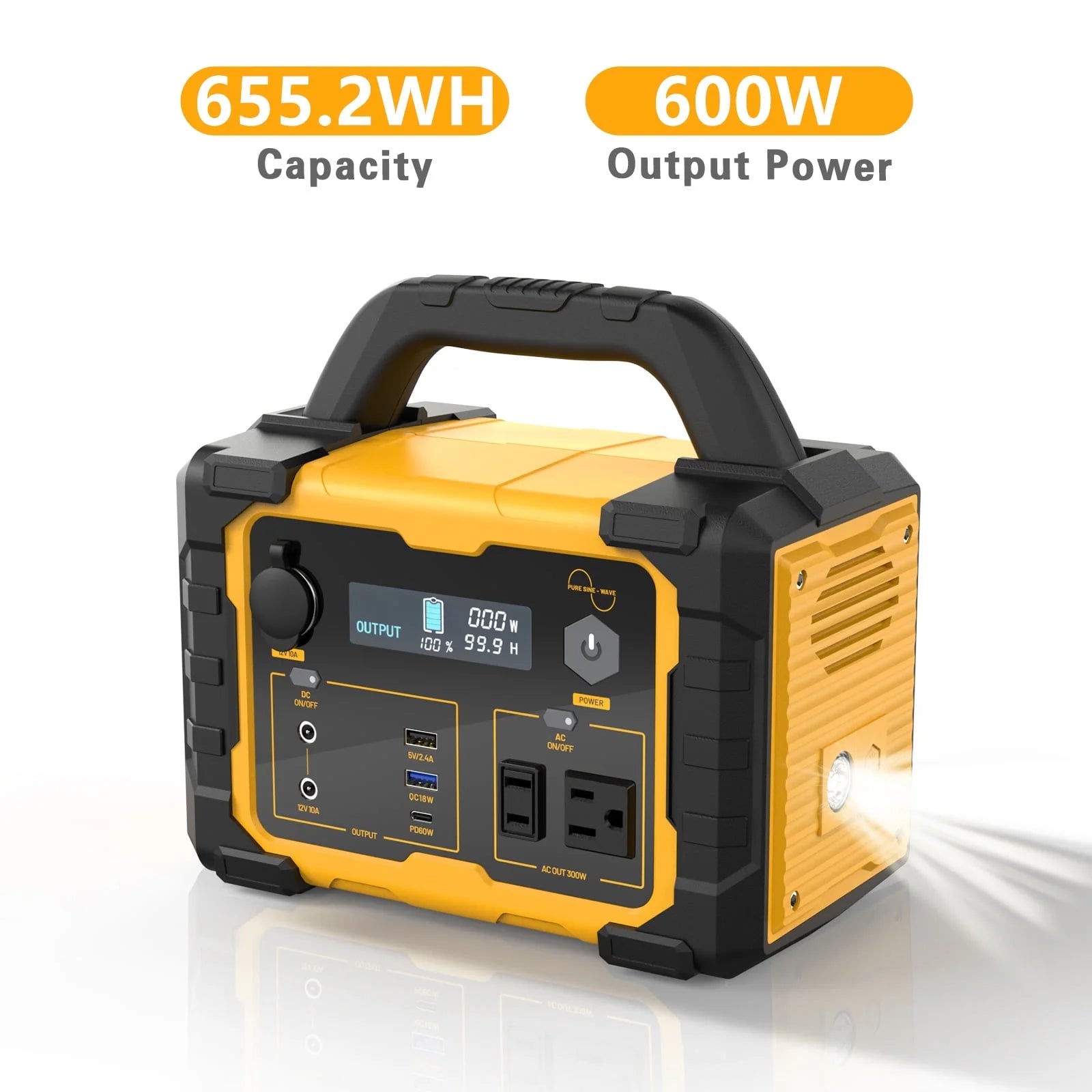 Enyopro Portable Power Station 600W Solar/Car/Wall Charging 120V AC Outdoor Emergency Power Supply, 60DB, Pure Sine Wave for Electronics with Eco Mode, Power Generator for Camping, Travel Emergency
