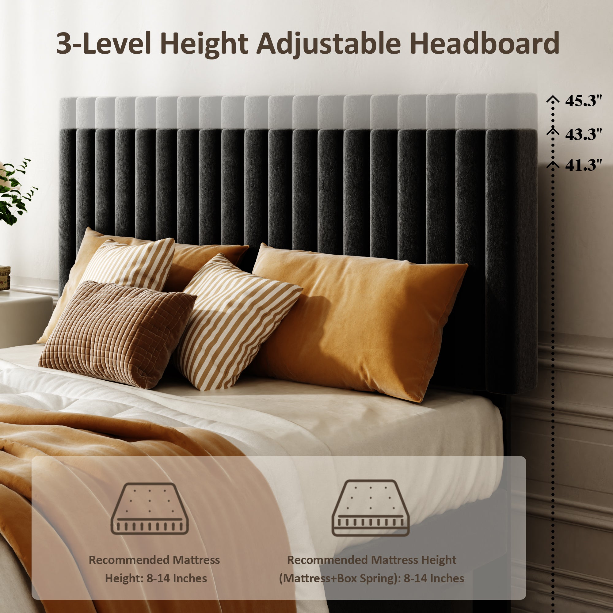 SESSLIFE Full Size Bed Frame with Adjustable Headboard, Velvet Upholstered Platform Bed Frame with Heavy Duty Support, No Box Spring Needed, Quiet Stable Slats, Modern Tufted Headboard, Black