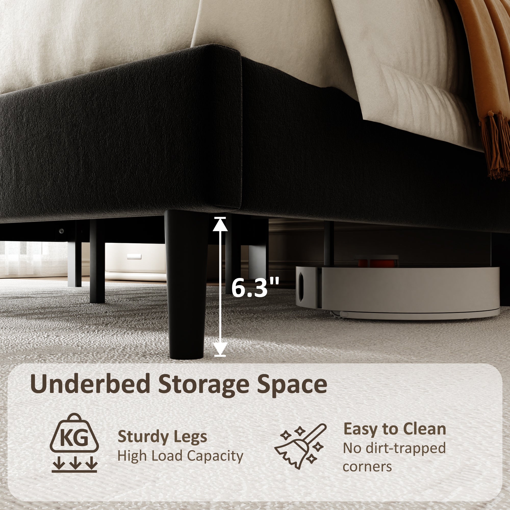 SESSLIFE Full Size Bed Frame with Adjustable Headboard, Velvet Upholstered Platform Bed Frame with Heavy Duty Support, No Box Spring Needed, Quiet Stable Slats, Modern Tufted Headboard, Black