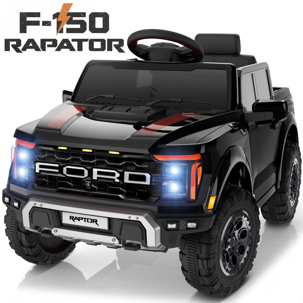 Conchico 12V Licensed Ford F150 Raptor Powered Ride-On Cars Toys with Remote & Durable Wheels for Kids, Red