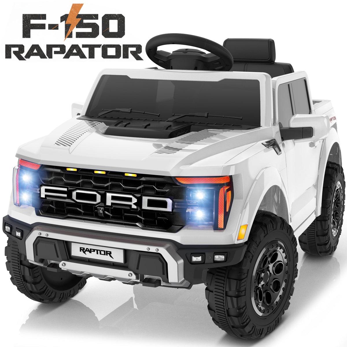 Conchico 12V Licensed Ford F150 Raptor Powered Ride-On Cars Toys with Remote & Durable Wheels for Kids, Red
