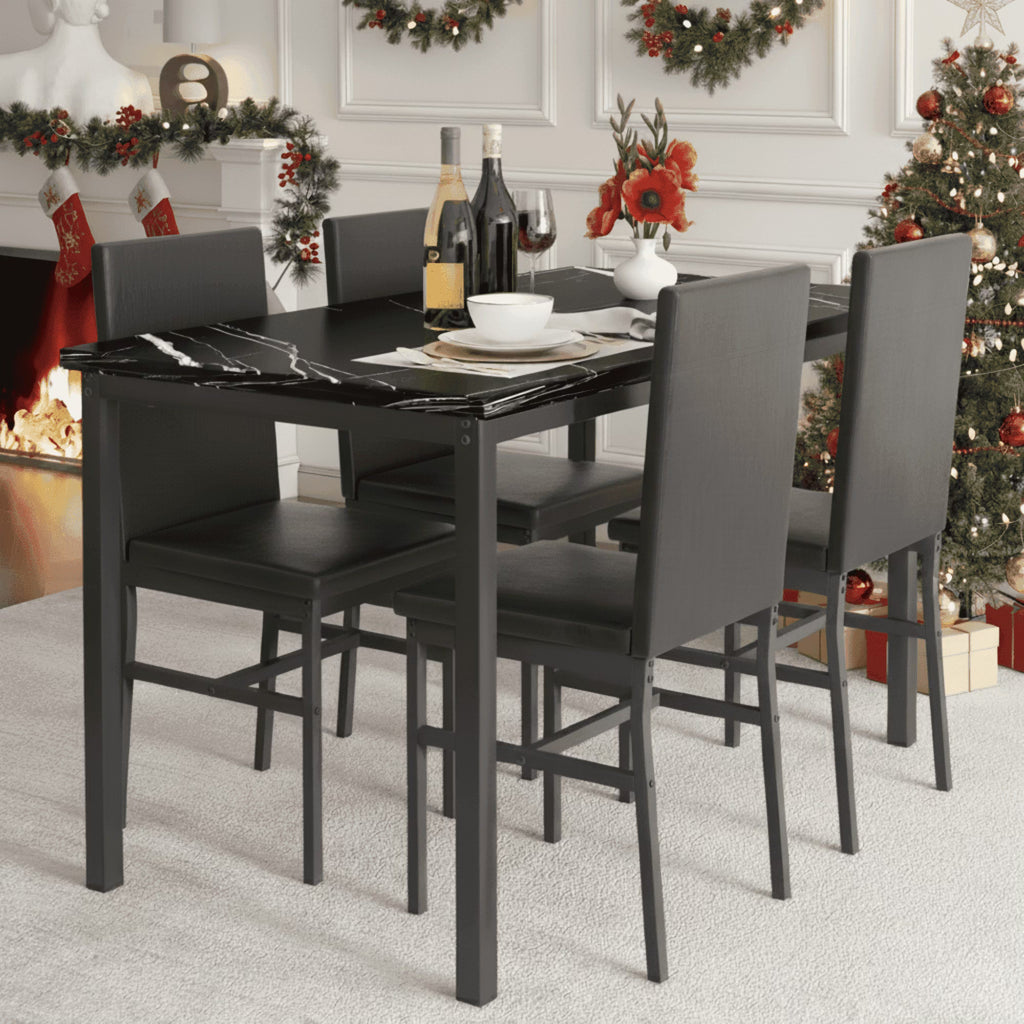 Wooden Dining Table Set for 4, Modern Kitchen Table Set with 4 Chairs for Small Space, Black Table and Chairs Set for Home Pub Bistro