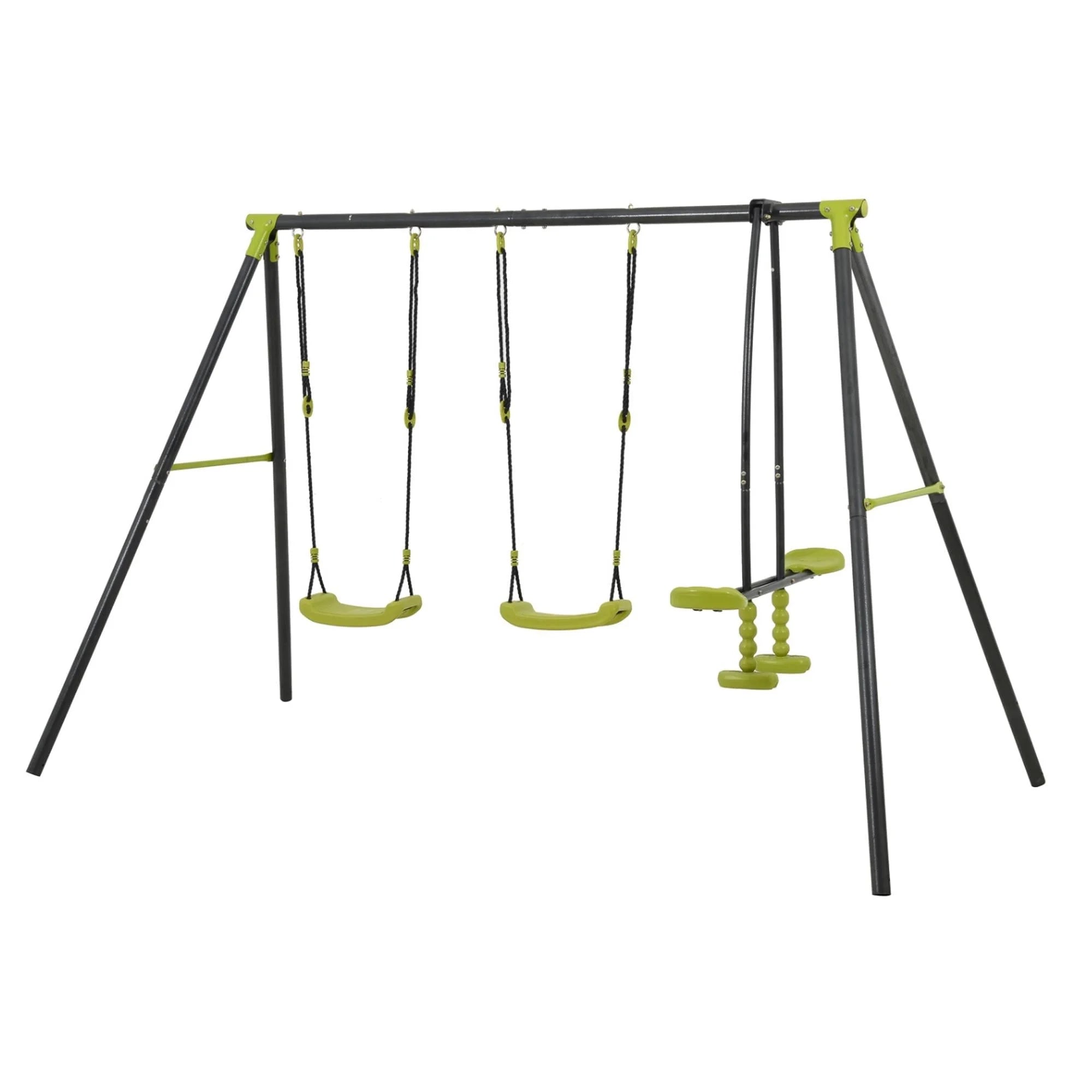 Metal Swing Sets for Outside, Kids Backyard Swing Set with Swing Chair, Glider, Ground Nail, 3 In 1 Outdoor Swing Set, Backyard Playground Swing Set for 3-8 Year, Max Weight 440 lbs