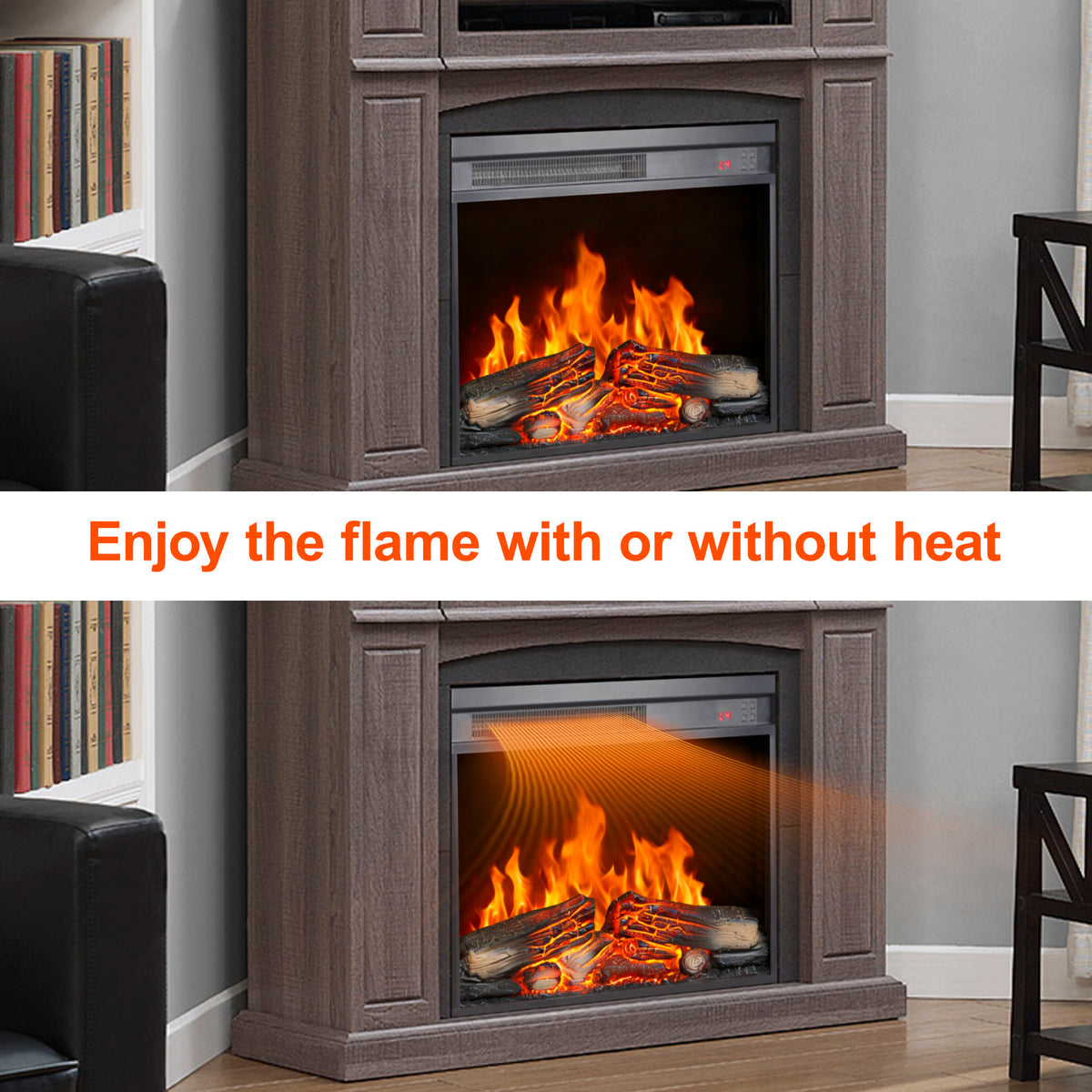 Enyopro 23" Electric Fireplace Insert Heaters for Inside, 1400W Stove Heater with Adjustable 3D Flame and Low Noise, Overheating & Tip-Over Protection, CSA Certification