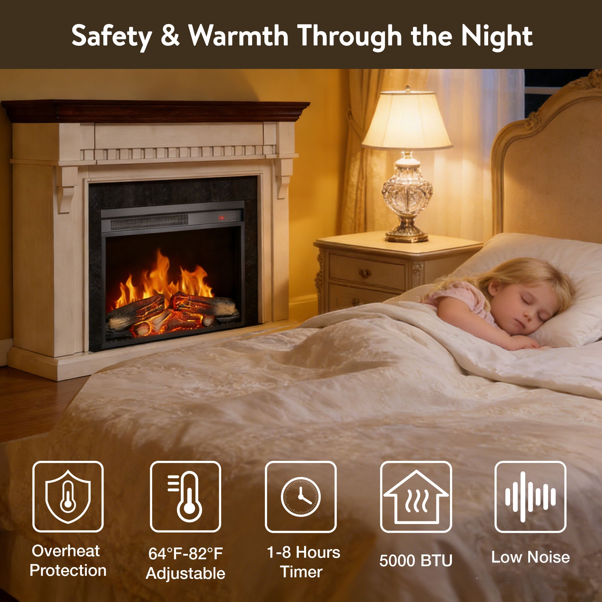 Enyopro 23" Electric Fireplace Insert Heaters for Inside, 1400W Stove Heater with Adjustable 3D Flame and Low Noise, Overheating & Tip-Over Protection, CSA Certification