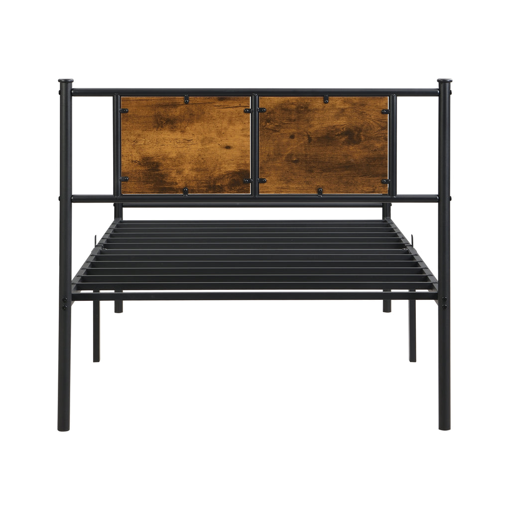 SESSLIFE Twin Size Bed Frame with Headboard, Metal Platform Bed Frame with Wood Panel, Noise Free Steel Slat Support, No Box Spring Needed, Under Bed Storage, 300 LBS