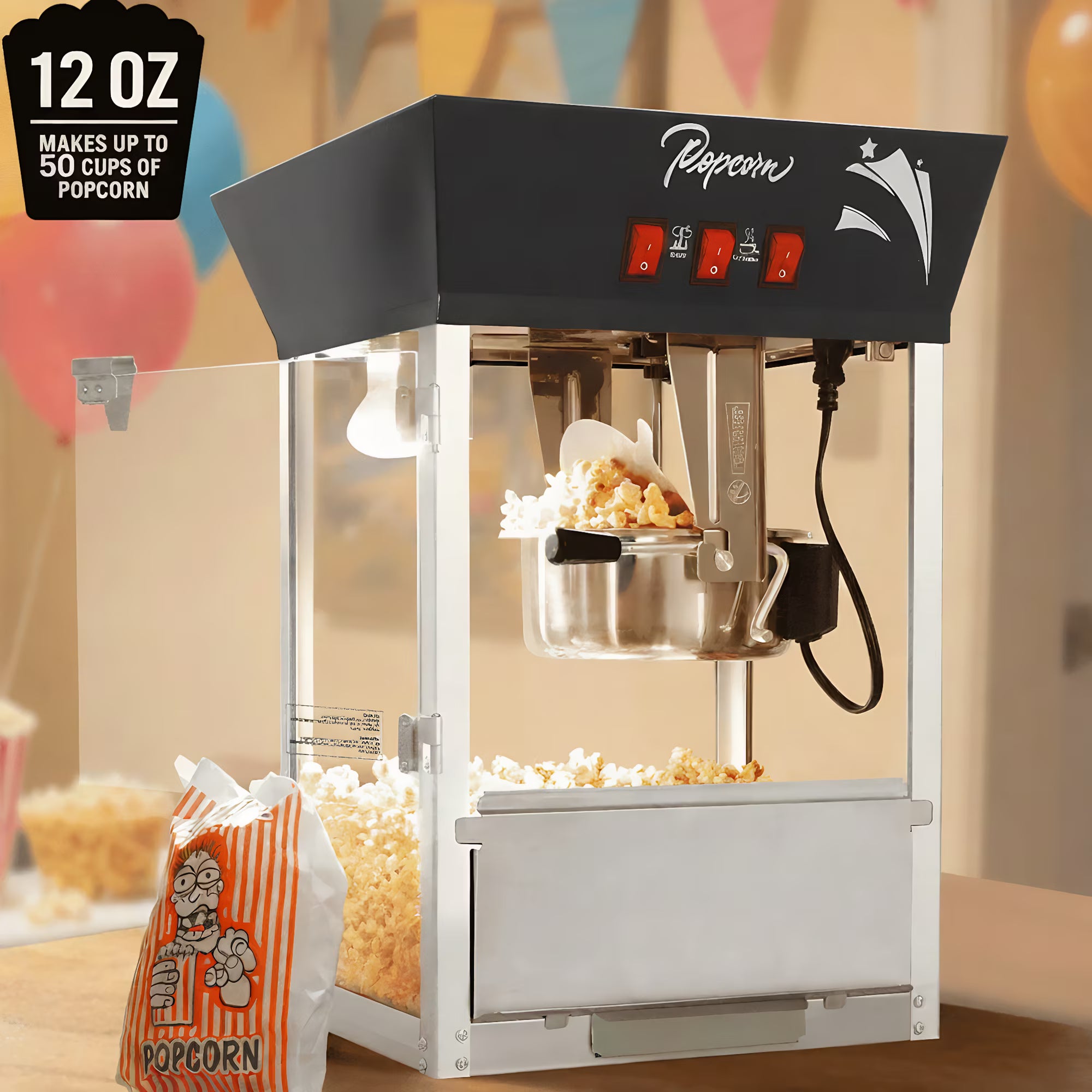 Popcorn Machine Commercial, Enyopro 12oz Kettle Stainless Steel Popcorn Machine with Tempered Glass, Warming Deck, 850W Countertop Popcorn Popper for Home, Movie Theatre, Parties