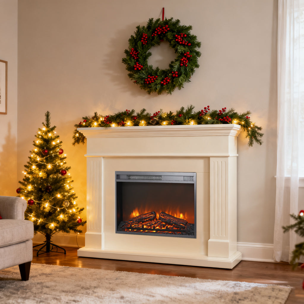 26" Electric Fireplace Insert, Wall Recessed 3D Electric Fireplace, 1400W Fake Fireplace Heater with Adjustable Flame and Timer