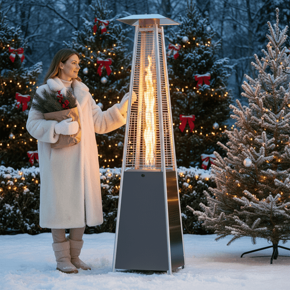 Enyopro Patio Heater, 48000 BTU Pyramid Propane Patio Heater, Quartz Glass Tube Outdoor Heater with Wheels, 5-Min Quick Heating, Portable Heater for Patio, Backyard, Garden, Porch and Pool