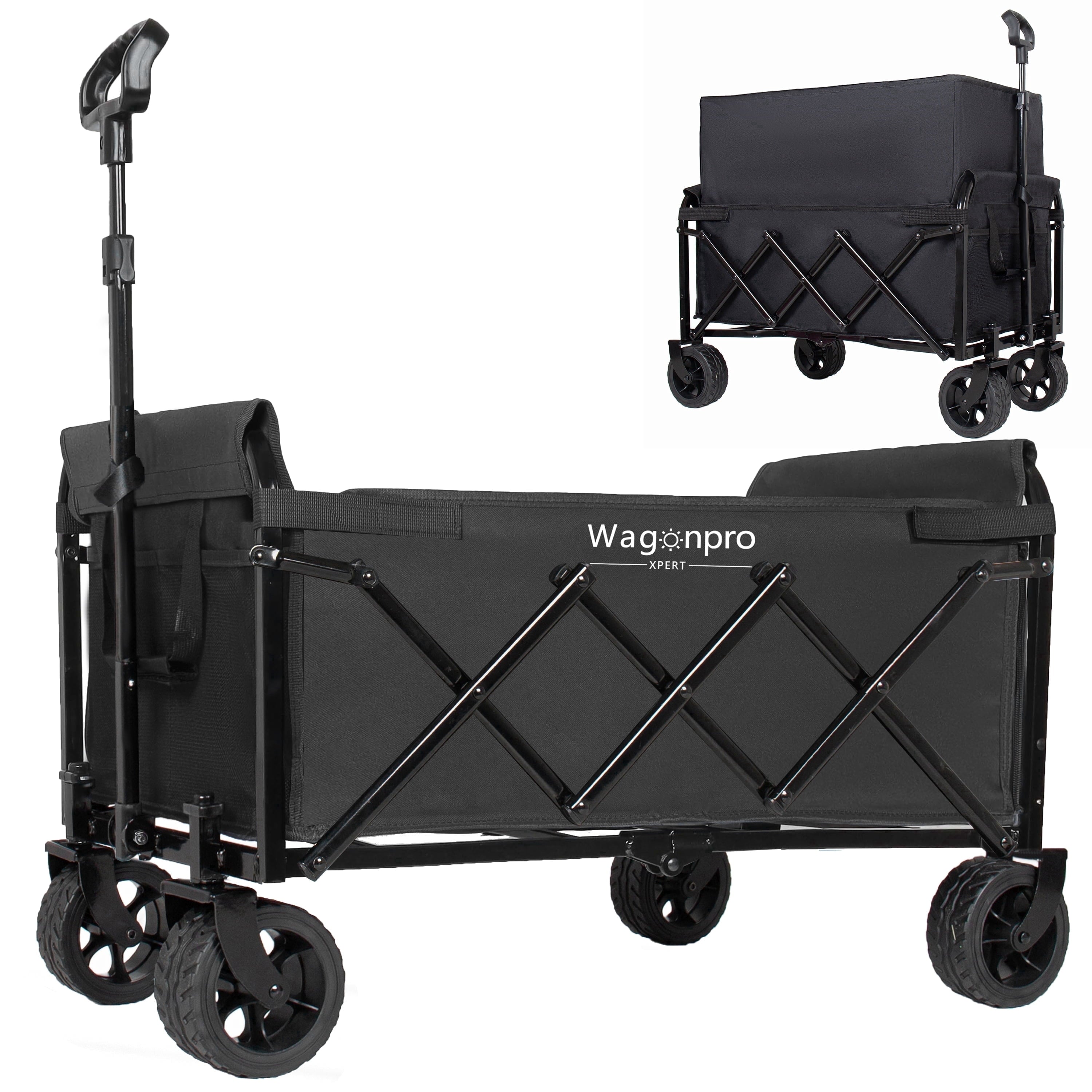 Sesslife 220LBS Collapsible Wagon Cart, 120L Capacity Storage Garden Wagon, Outdoor Heavy Duty Utility Beach Wagon Cart for Sand with Big Wheels, Adjustable Handle for Shopping, Camping