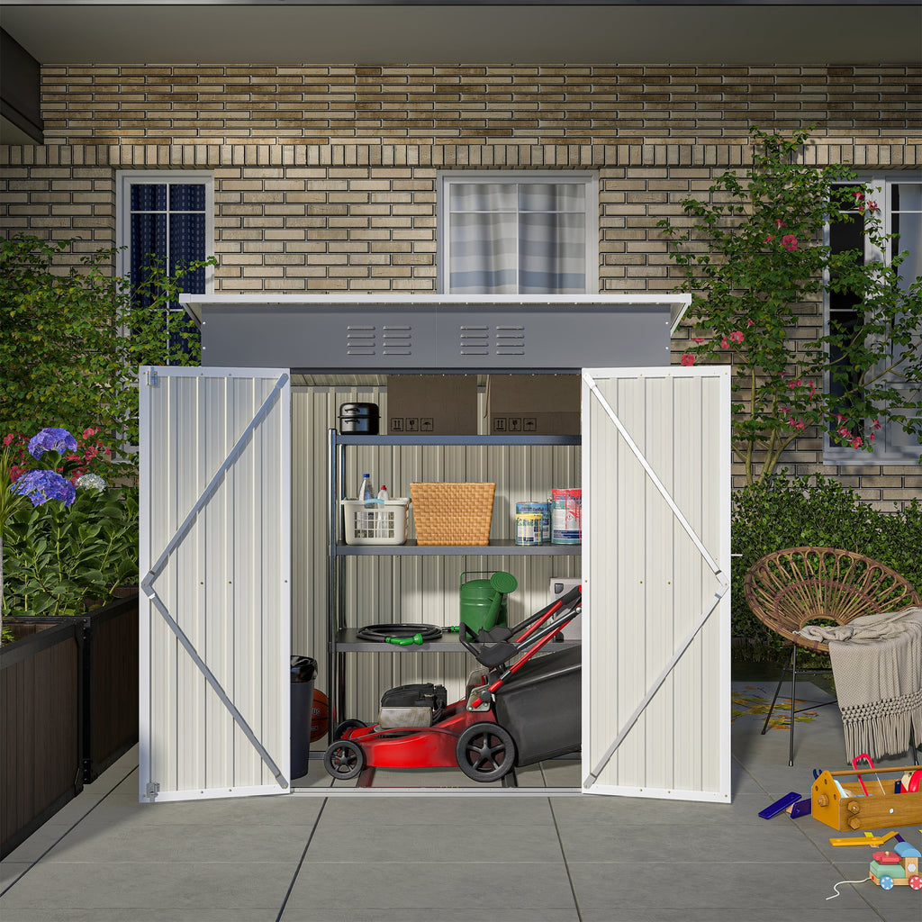Enyopro 6 x 4 FT Outdoor Metal Storage Shed with Lockable Hinged Door, Galvanized Steel Tool Shed for Garden, Backyard, Lawn, Light Gray