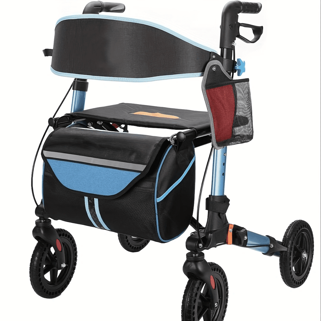 Rollator Walker for Seniors, Enyopro Rolling Walker with 8 Inch All Terrain Wheels, Lightweight Aluminum Foldable, Wide Seat & Backrest, 300LBS Capacity Adjustable Height for Seniors & Adults