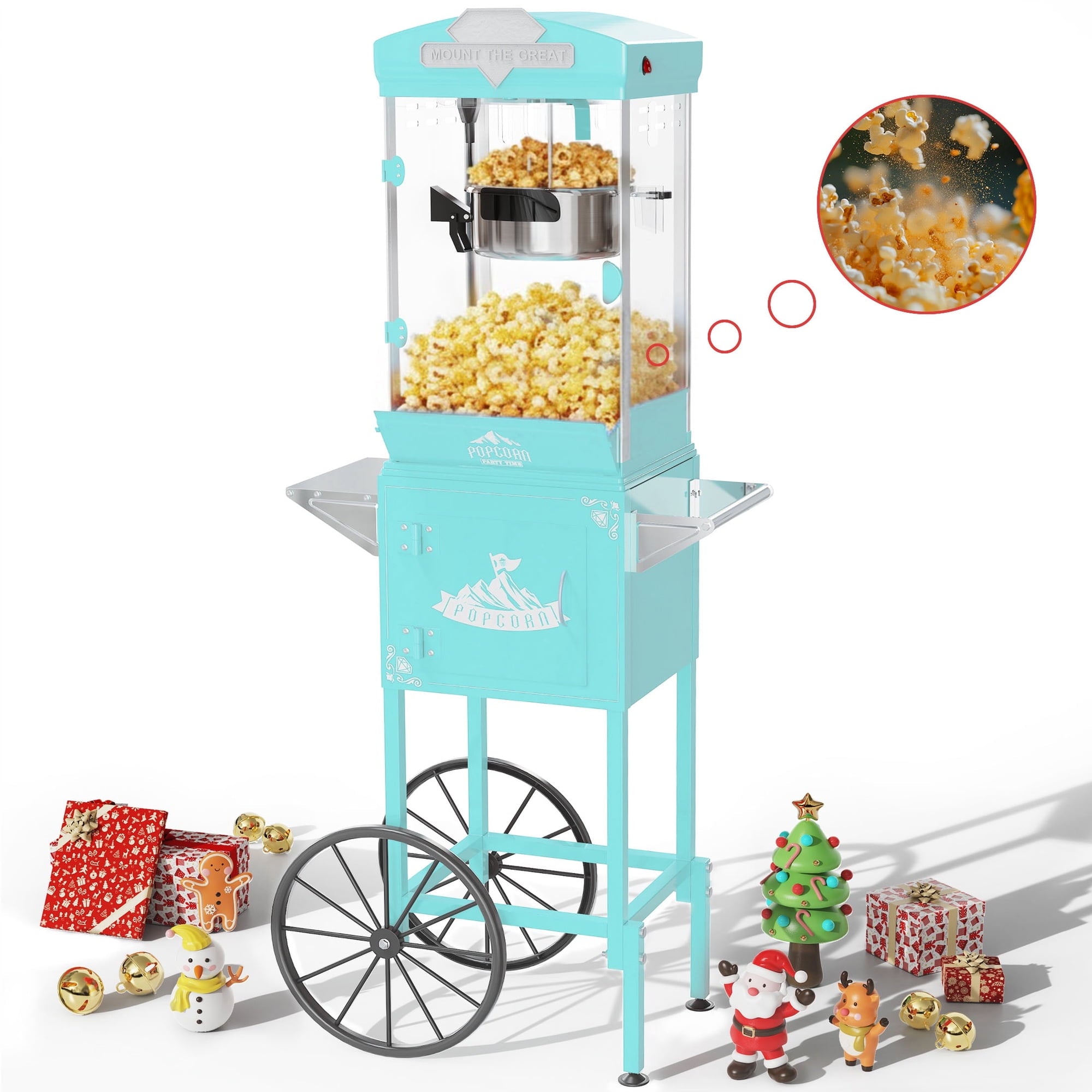 ENYOPRO 10 OZ Popcorn Machine with Professional Cart, Vintage Movie Theater Style Popcorn Maker, 40-Cup Capacity, Removable Stainless Steel Kettle, for Home Theater, Party, Wedding & Birthday, Cyan