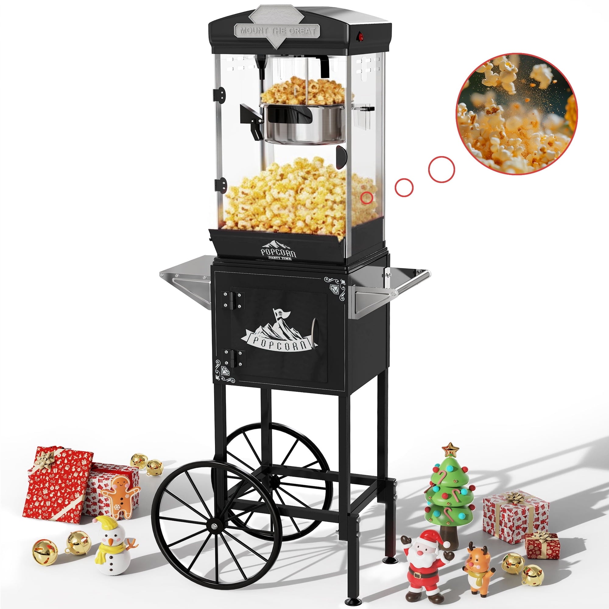 ENYOPRO 10 OZ Popcorn Machine with Professional Cart, Vintage Movie Theater Style Popcorn Maker, 40-Cup Capacity, Removable Stainless Steel Kettle, for Home Theater, Party, Wedding & Birthday, Black