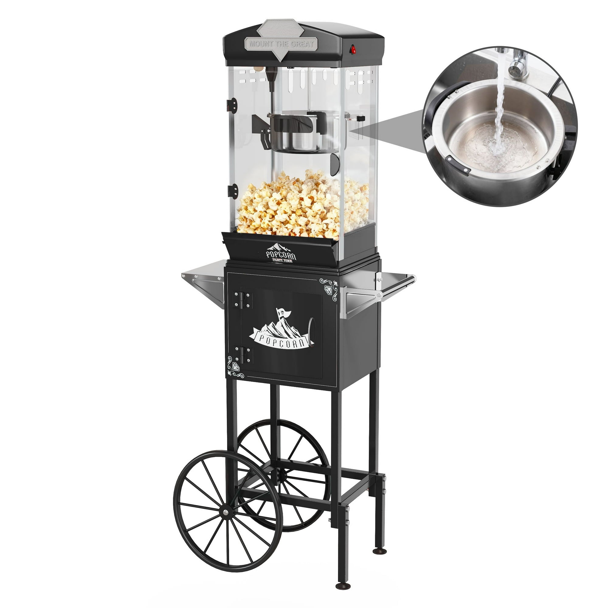 Enyopro Vintage Popcorn Maker Machine with Cart, 10 Oz Kettle, 4-5Miuntue Popping, Home Cinema and Entertainment Experience, As a Gift for Popcorn Lovers, Easy of Use and Clean, Vintage Black
