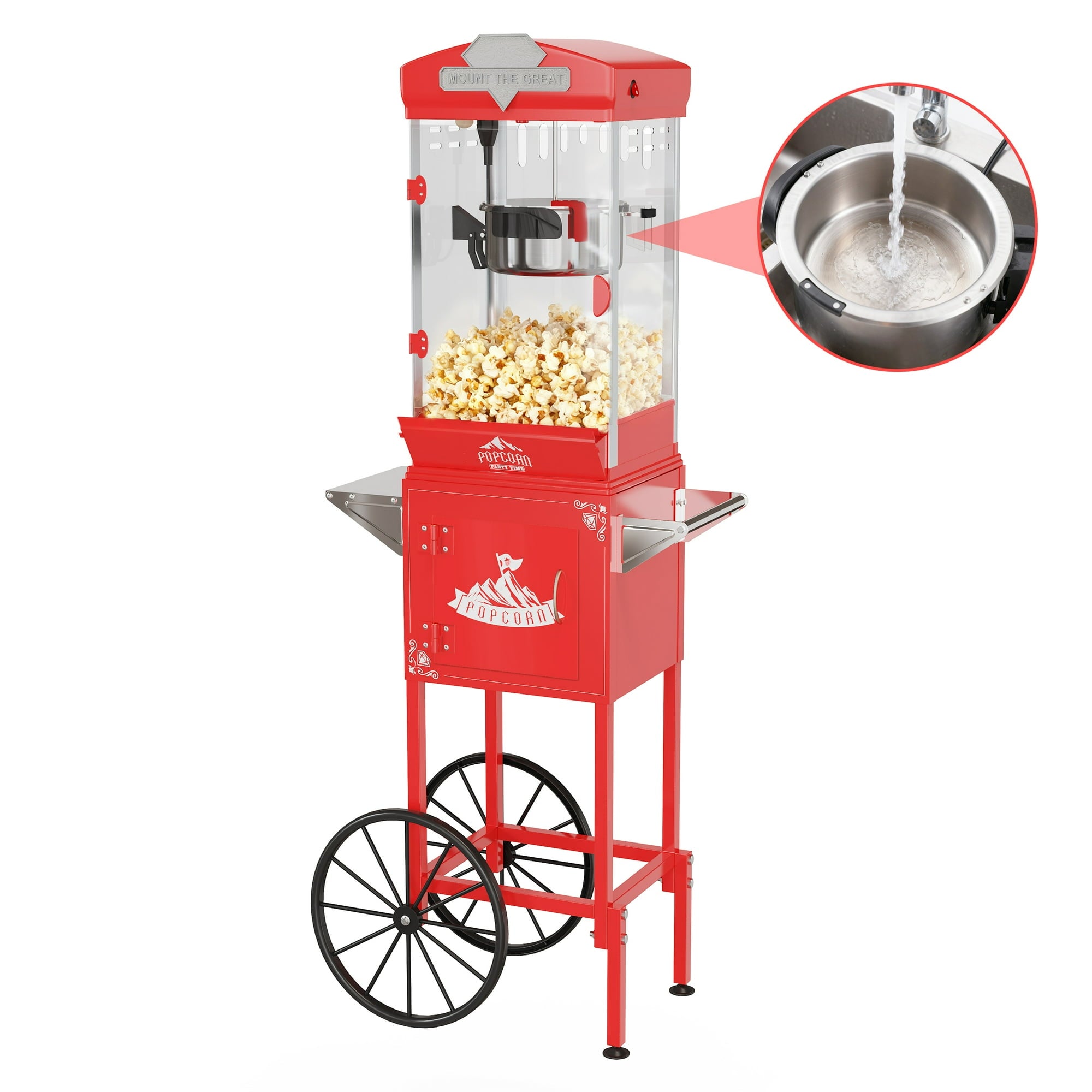Enyopro Vintage Popcorn Maker Machine with Cart, 10 Oz Kettle, 4-5Miuntue Popping, Home Cinema and Entertainment Experience, As a Gift for Popcorn Lovers, Easy of Use and Clean, Retro Red