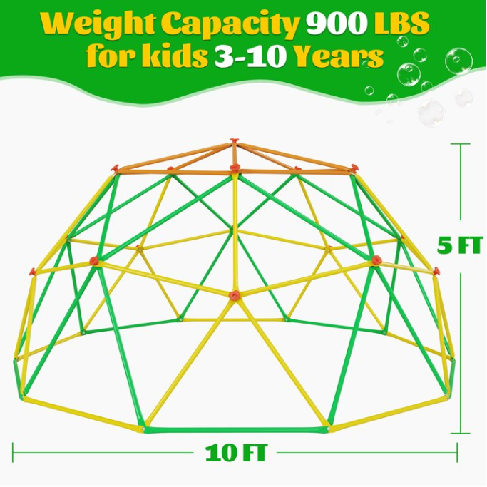 ENYOPRO 10ft Outdoor Climbing Dome, Kids Universal Exercise Dome Climber, Max 1000lbs Climbing Toys for Outside, Rust & UV Resistant Steel Climbing Structures, for 3-10 Years Old, Red + Yellow