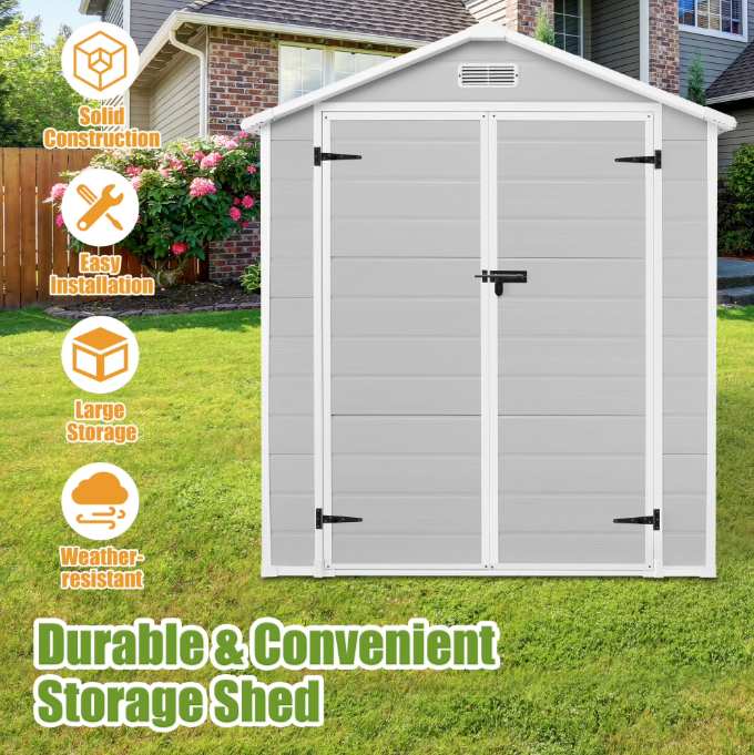 6×4.4ft Storage Shed, Enyopro Resin Sheds with Floor, All-Weather Large Tool Plastic shed with Double Lockable Door, Bike Storage Resin Shed with Window for Garden, Lawn, Patio