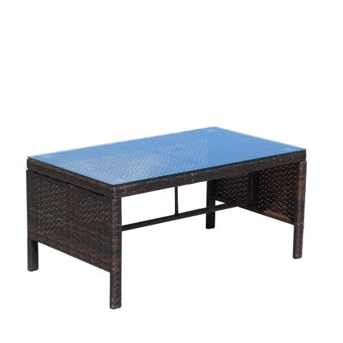 ENYOPRO 4-Piece Outdoor Patio Living Set, PE Rattan Modular All-Weather Lounge Set with Glass Table, Suitable for Patios, Gardens, Backyards, and Poolside (Off-White Cushions)