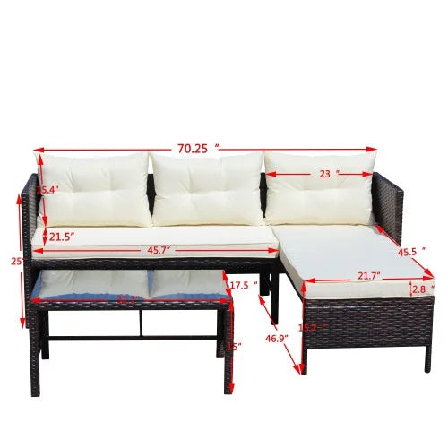 ENYOPRO 3-Piece Outdoor Patio Set, PE Rattan Lounge Sofa with Glass Table, Suitable for Patios, Gardens, Backyards, and Poolside (Off-White )