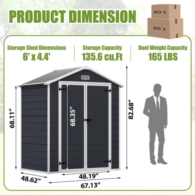 6ft x 4ft Outdoor Resin Storage Shed, Enyopro All-Weather Plastic Sheds with Reinforced Floor, Suitable for Outdoors, Waterproof, Black