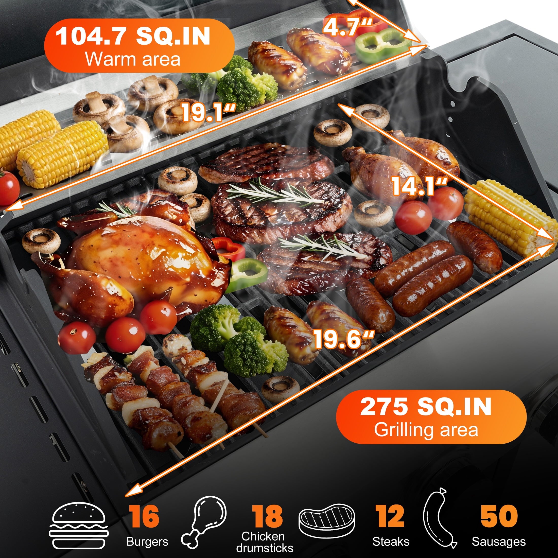 Enyopro 3 Burner Propane Gas Grill, 37,000BTU Stainless Steel BBQ Grill with Brush, Built-in Thermometer, 4 Universal Wheels for Outdoor Cooking Patio Backyard