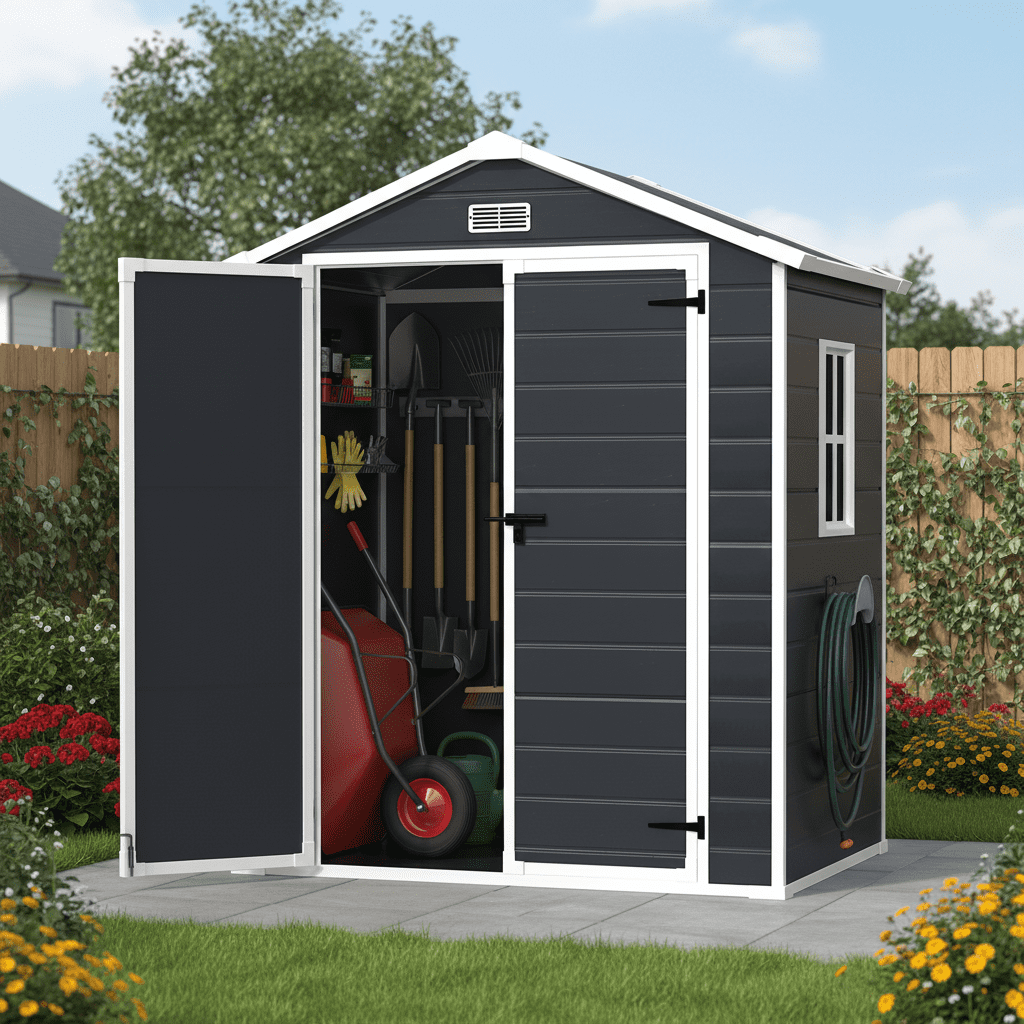 6×4.4ft shed & Outdoor Storage, Enyopro All-Weather Outdoor Sheds with Floor, Large Tool Plastic Resin shed with Double Lockable Door, Bike Storage Building shed with Window for Garden Lawn Patio