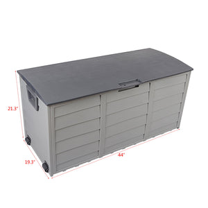 Outdoor Deck Box, 75 Gallon Small Garden Storage Box with Seat, Resin Patio Storage Box for Patio Cushions, Garden Tools and Pool Toys, Waterproof Outdoor Storage Box 44" x 21" x 19"