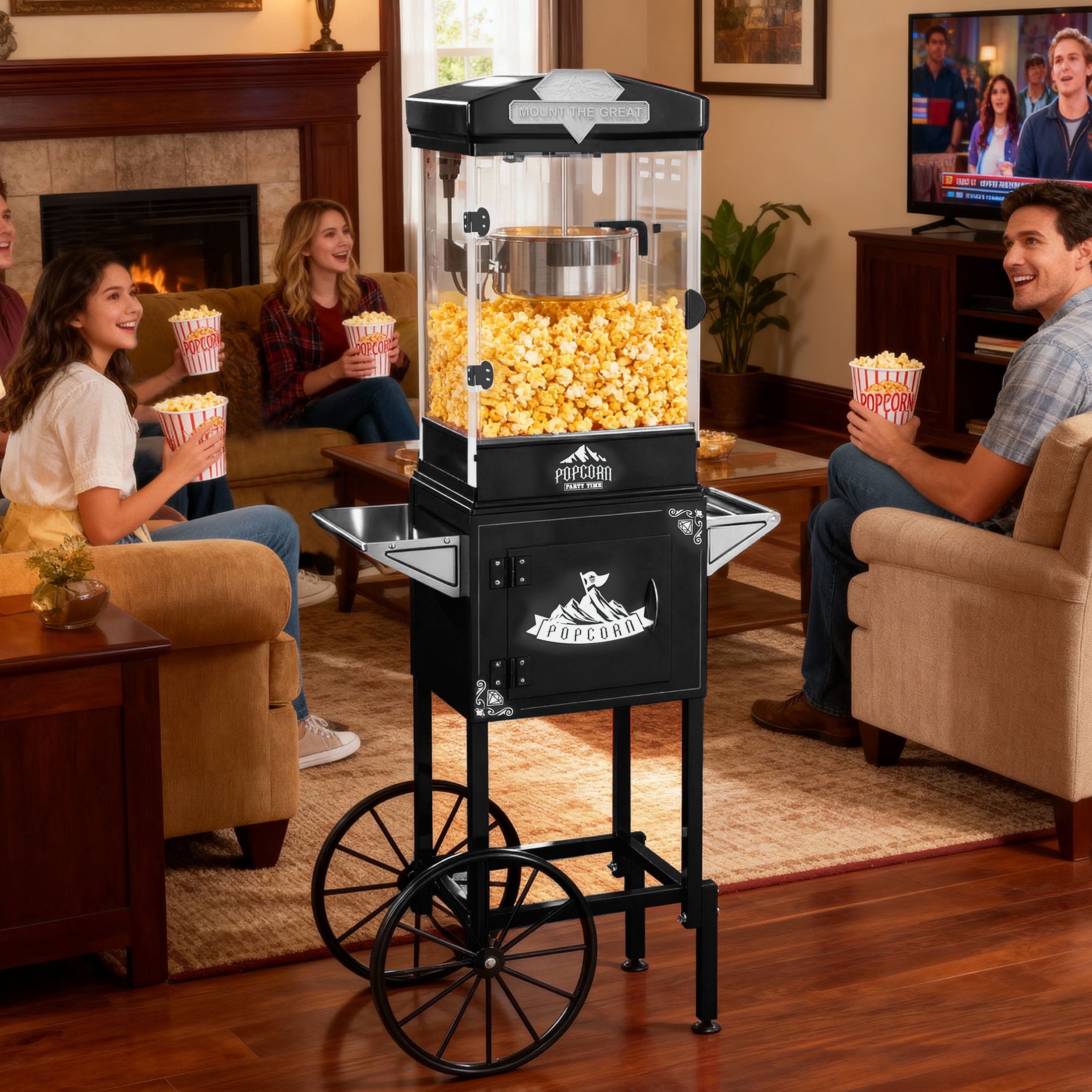 10 OZ Popcorn Machine, ENYOPRO Popcorn Maker with Cart, 40-Cup Capacity, Removable Stainless Steel Kettle, Perfect for Home Theater, Party, Wedding & Birthday,Black