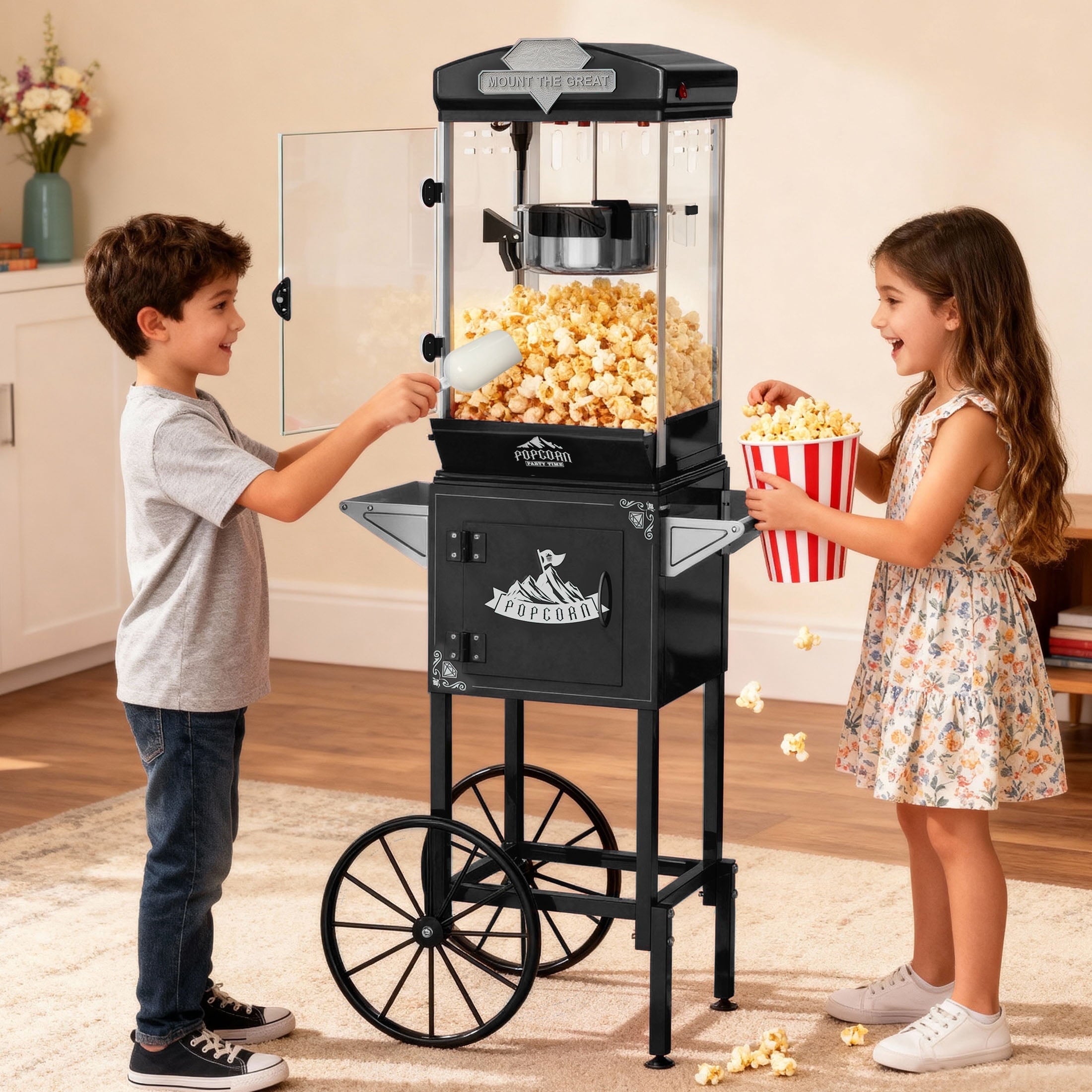 10 OZ Popcorn Machine, ENYOPRO Popcorn Maker with Cart, 40-Cup Capacity, Removable Stainless Steel Kettle, Perfect for Home Theater, Party, Wedding & Birthday,Black
