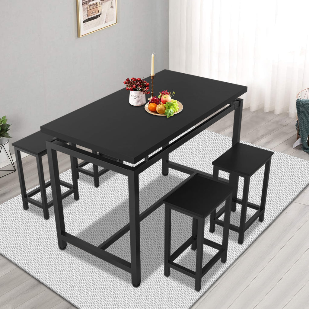Counter Height Dining Set, 5 Pieces Dining Table Set with 4 Stools, Black Kitchen Tables Set for Small Spaces, Contemporary Bar Table Set for Breakfast Nook, Dining Room
