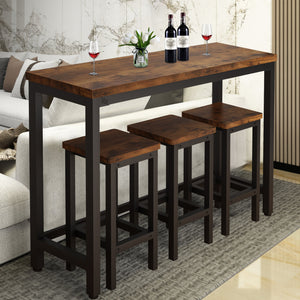 4 Pieces Dining Set, Extra Long Dining Table Set with 3 Stools, Kitchen Tables Set for Small Spaces