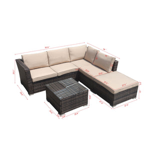 4 Pieces Outdoor Sectional Sofa, enyopro Patio Seating Wicker Furniture Set with Cushions, Coffee Table and Furniture Cover, Patio Dining Set for Backyard, Deck, Pool