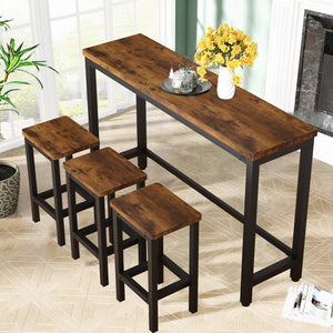 4 Pieces Dining Set, Extra Long Dining Table Set with 3 Stools, Kitchen Tables Set for Small Spaces