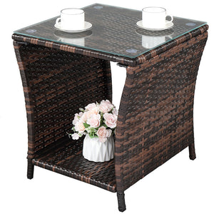 Outdoor Side Table, PE Rattan Patio Side Table, Wicker Square End Side Table, Small Outdoor Side Tables Garden Patio Furniture Deck Table