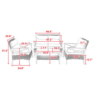 Outdoor Furniture Bistro Set, 4 Pcs Wicker Patio Chat Set with Soft Cushion and Double-Tier Tea Table, Newest Front Porch Furniture Set, Backyard Deck Garden Patio Conversation Set